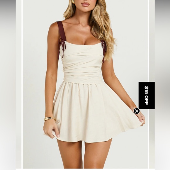 Showpo. Dresses & Skirts - New with tags Cream Dress with corset top with Brown Lace-Up Detail 
Size 2